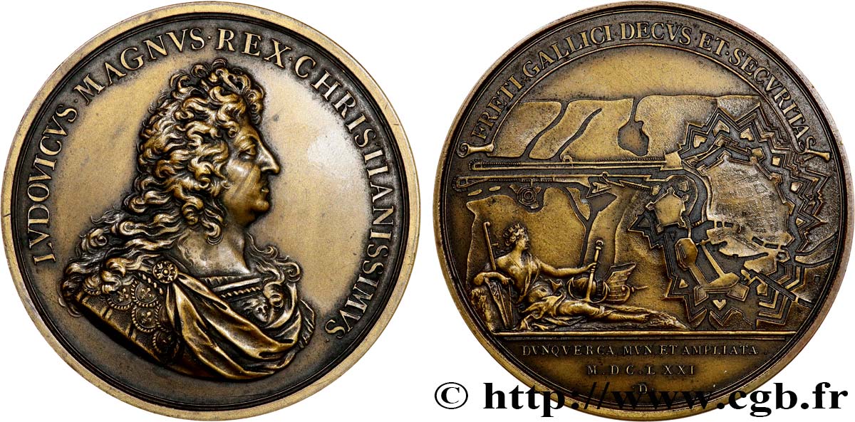 LOUIS XIV LE GRAND ou LE ROI SOLEIL Médaille pour les fortifications de Dunkerque, refrappe TTB+