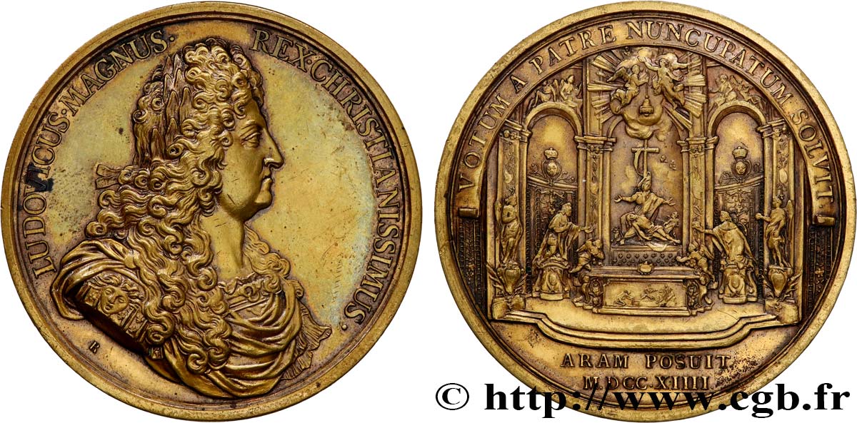 LOUIS XIV LE GRAND OU LE ROI SOLEIL Médaille, Consécration de l’autel de Notre Dame de Paris, refrappe TTB