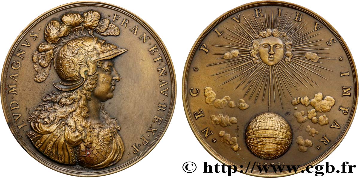 LOUIS XIV  THE SUN KING  Médaille, NEC PLVRIBVS IMPAR, refrappe q.SPL
