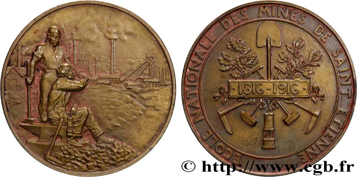 TROISIÈME RÉPUBLIQUE Médaille, Centenaire de l’École nationale des mines de Saint-Etienne TTB