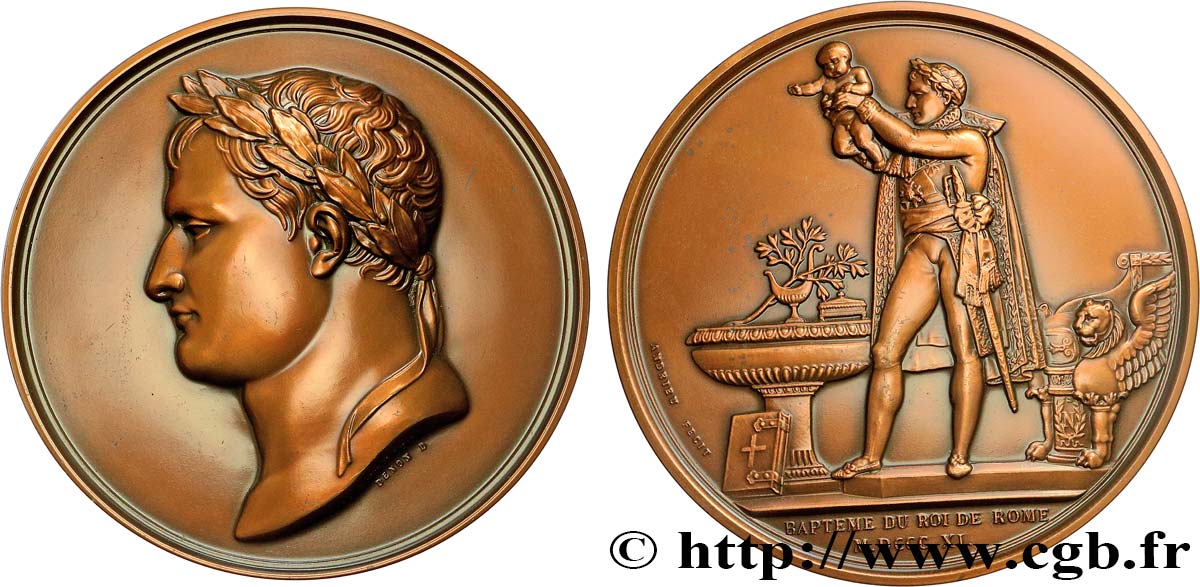 PREMIER EMPIRE / FIRST FRENCH EMPIRE Imposante médaille, Baptême du roi de Rome, refrappe AU