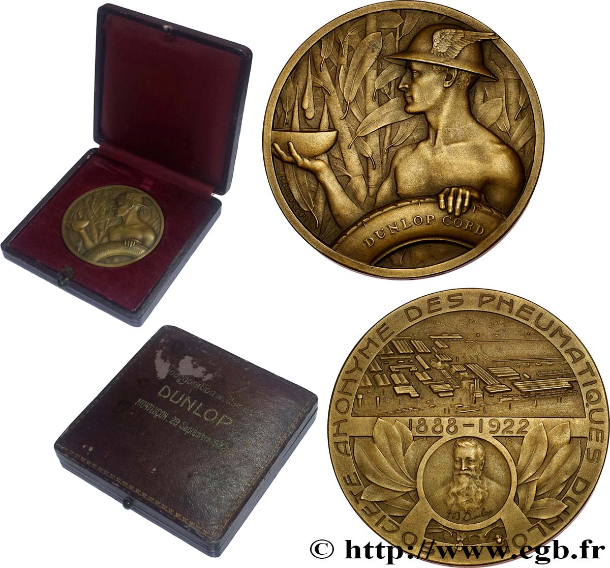 TROISIÈME RÉPUBLIQUE Médaille, John Boyd Dunlop, Société anonyme des pneumatiques, Inauguration des usines TTB+