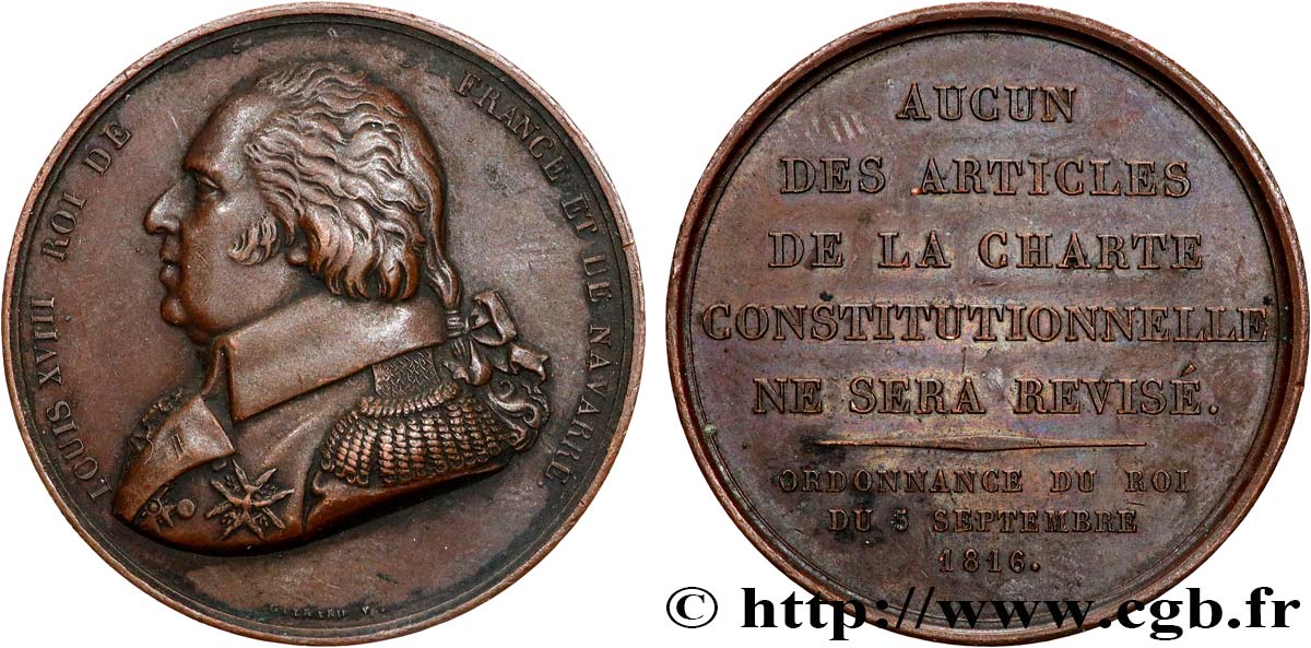 LOUIS XVIII Médaille, Confirmation de la charte de 1814 XF