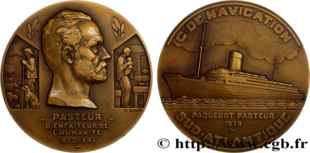 TROISIÈME RÉPUBLIQUE Médaille, Paquebot Pasteur TTB