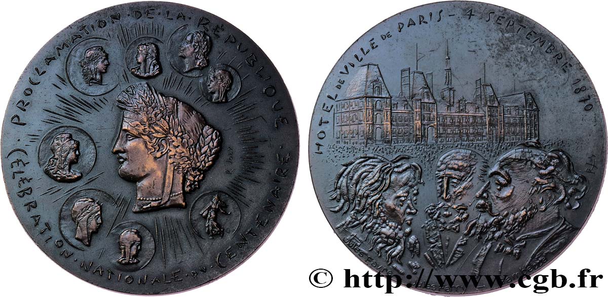 CINQUIÈME RÉPUBLIQUE Médaille, Centenaire de l’Hôtel de Ville SUP