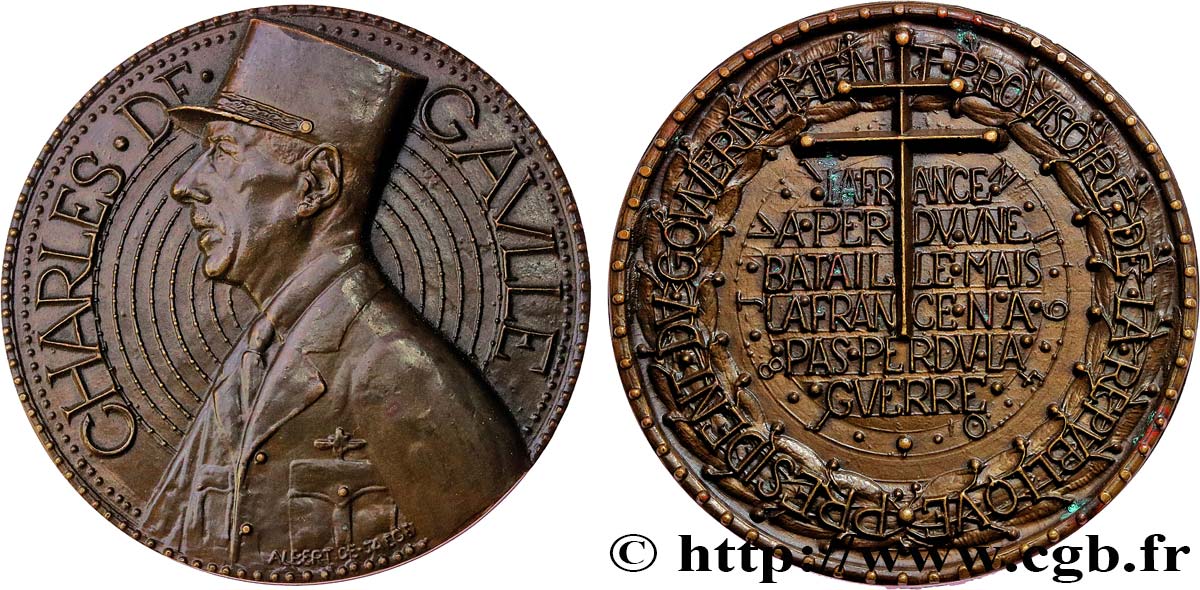 QUINTA REPUBLICA FRANCESA Médaille, Charles de Gaulle, Président du gouvernement provisoire EBC