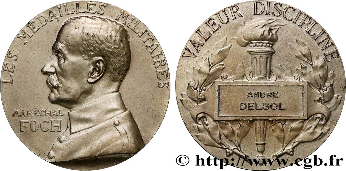 TROISIÈME RÉPUBLIQUE Médaille, Maréchal Foch, Valeur discipline SUP