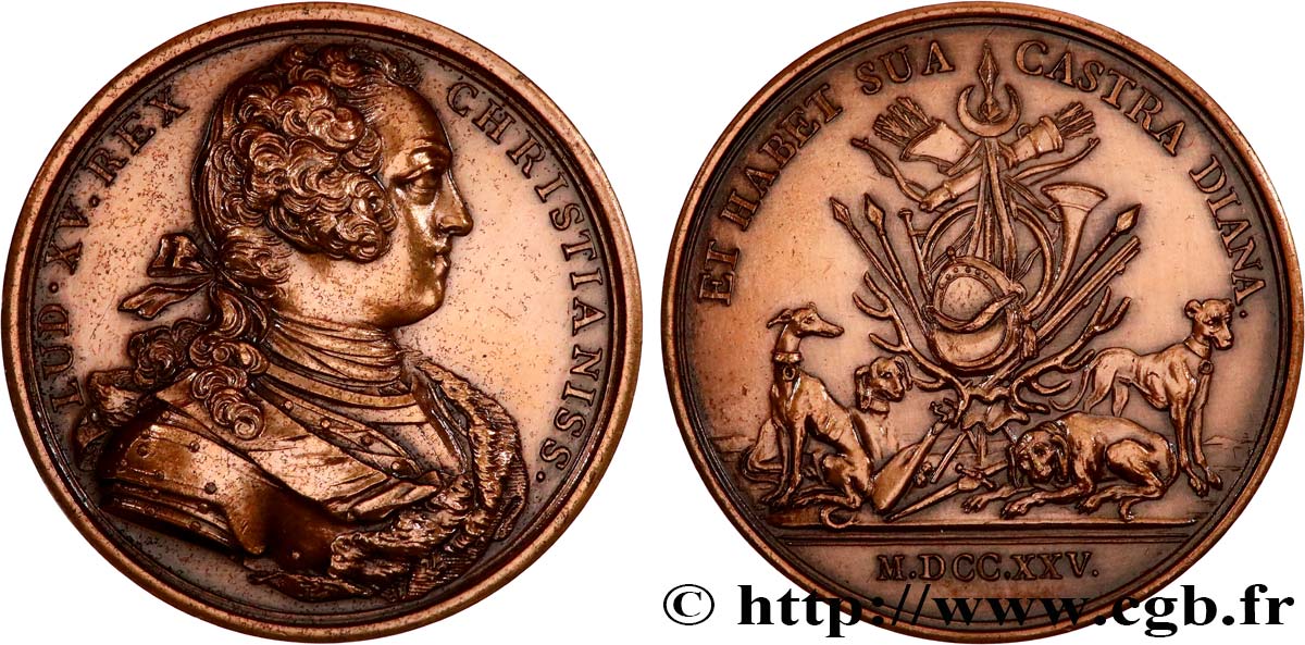 LOUIS XV DIT LE BIEN AIMÉ Médaille, La chasse de Louis XV, refrappe fVZ