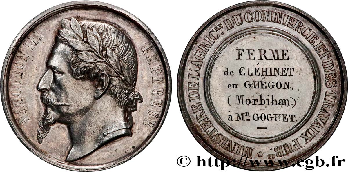 SECOND EMPIRE Médaille de récompense, Ferme de Cléhine AU