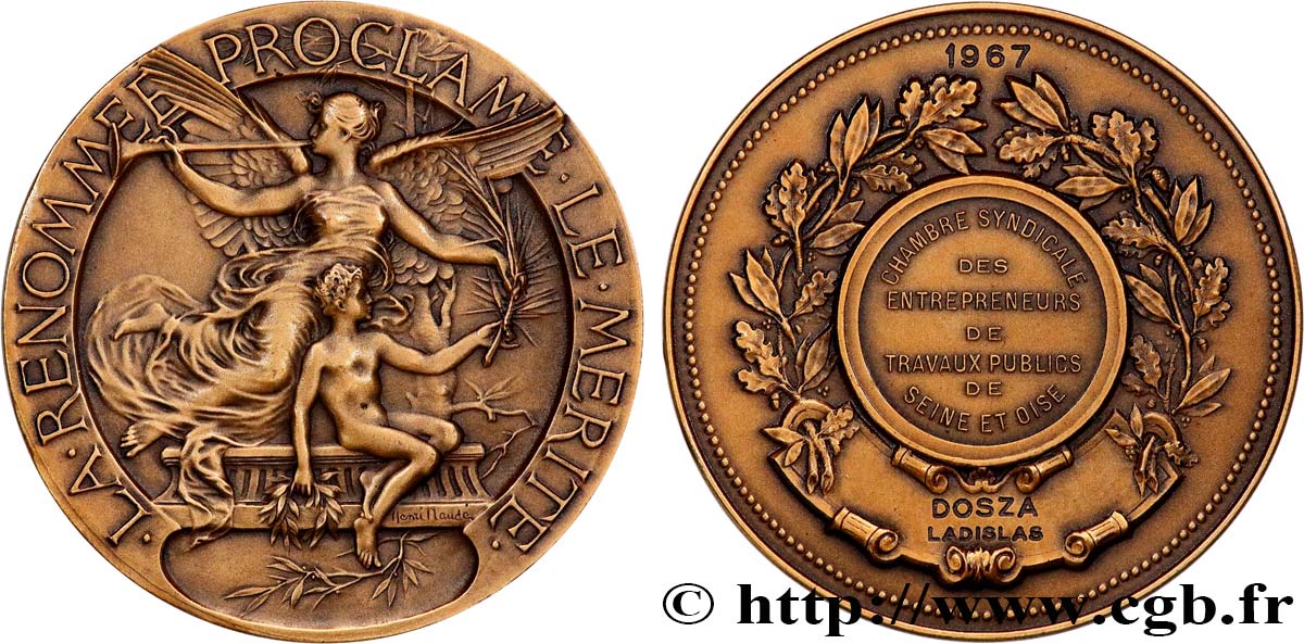 FUNFTE FRANZOSISCHE REPUBLIK Médaille, Chambre syndicale des entrepreneurs de travaux publics de Seine et Oise fVZ
