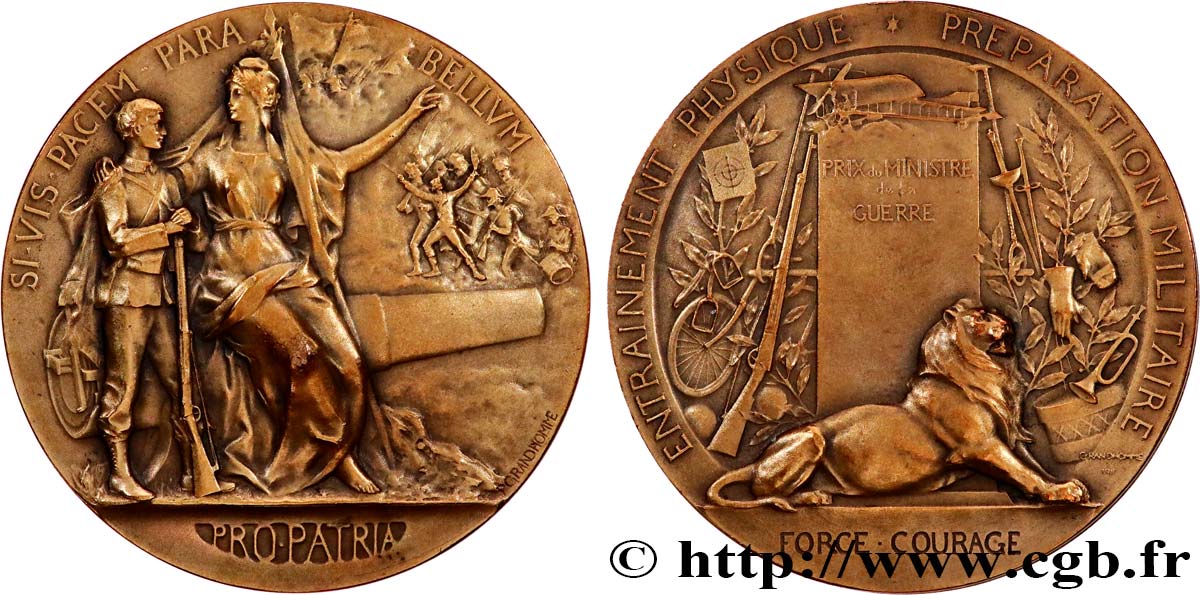 TERCERA REPUBLICA FRANCESA Médaille PRO PATRIA - Préparation militaire MBC+