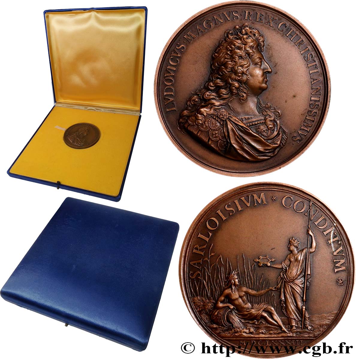 LOUIS XIV LE GRAND ou LE ROI SOLEIL Médaille, Fondation de Sarrelouis, refrappe SUP