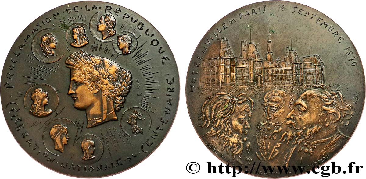QUINTA REPUBLICA FRANCESA Médaille, Centenaire de l’Hôtel de Ville EBC