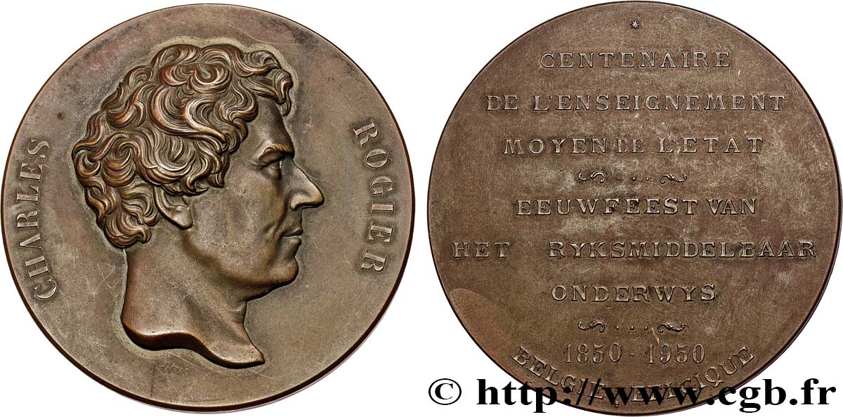 BELGIQUE Médaille, Charles Rogier, Centenaire de l’enseignement moyen de l’État TTB+