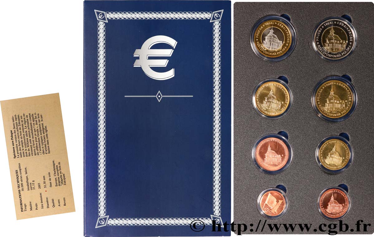 EUROPE Série de 8 médailles, Essai Euros Pologne SPL