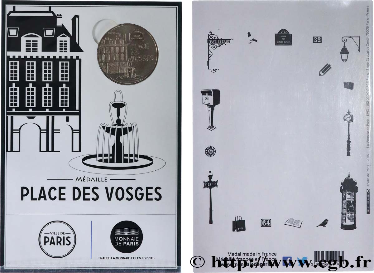 MÉDAILLES TOURISTIQUES Médaille touristique, Cartelette de Paris, Place des Vosges SUP