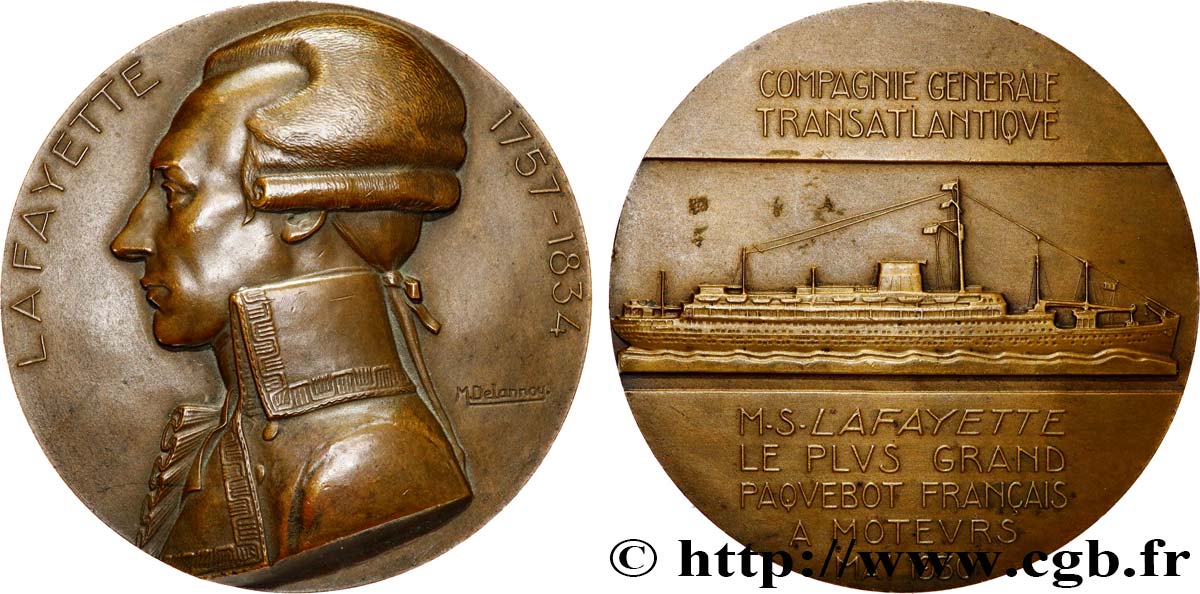 TERZA REPUBBLICA FRANCESE Médaille, Paquebot M. S. Lafayette q.SPL