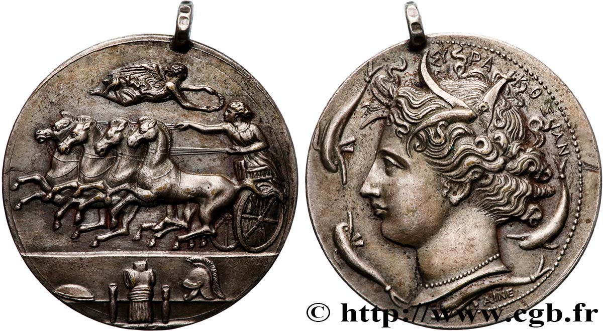SICILY - SYRACUSE Médaille, reproduction du Décadrachme AU