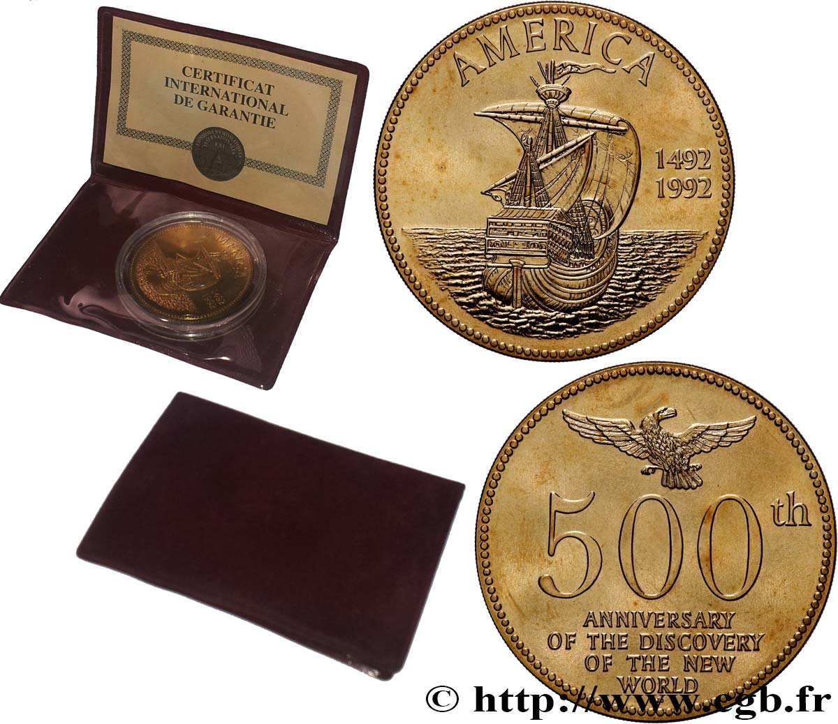 ESTADOS UNIDOS DE AMÉRICA Médaille, 500e anniversaire de la découverte du nouveau monde EBC