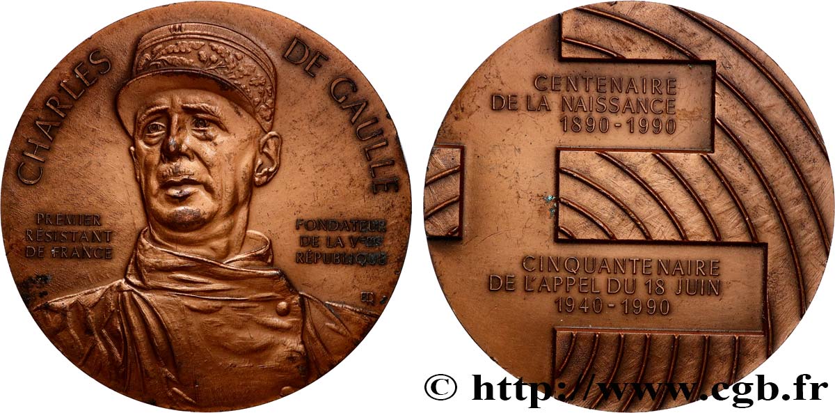 CINQUIÈME RÉPUBLIQUE Médaille, Charles de Gaulle, Centenaire de sa naissance TTB