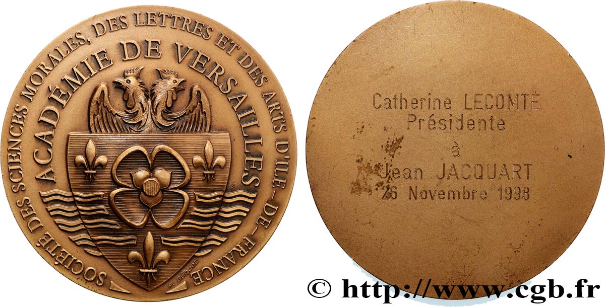 CINQUIÈME RÉPUBLIQUE Médaille, Académie de Versailles, Société des sciences morales, des lettres et des arts d’Ile-de-France SUP