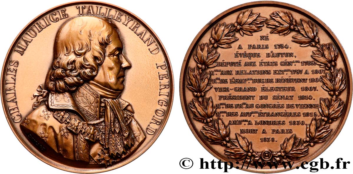 PRIMER IMPERIO Médaille, Charles-Maurice de Talleyrand-Périgord, refrappe MBC+
