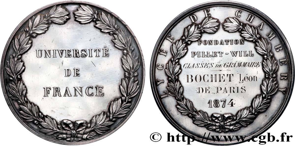 TROISIÈME RÉPUBLIQUE Médaille, Fondation Pillet-Will, Lycée de Chambery TTB