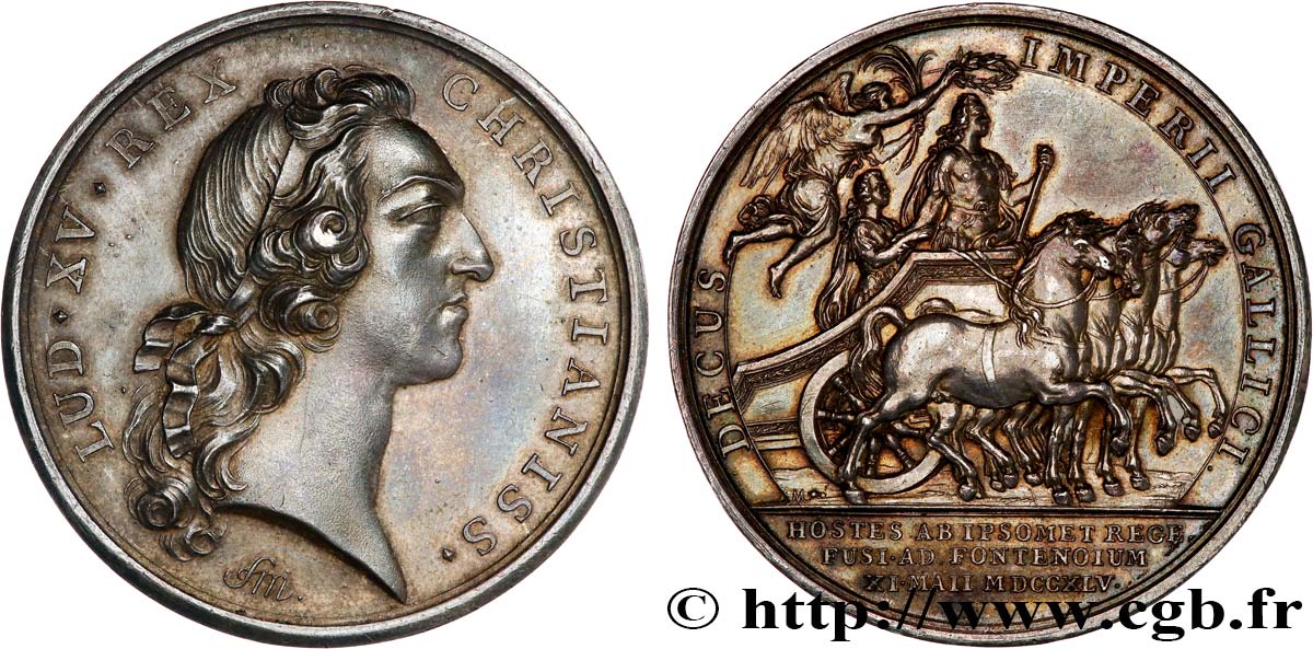 LOUIS XV DIT LE BIEN AIMÉ Médaille, Bataille de Fontenoy, transformée en médaille de mariage AU