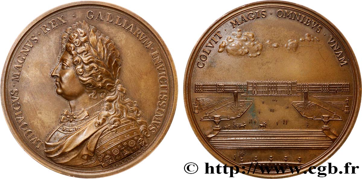 LOUIS XIV LE GRAND OU LE ROI SOLEIL Médaille, Château de Versailles, refrappe, transformé en médaille de mariage TTB+