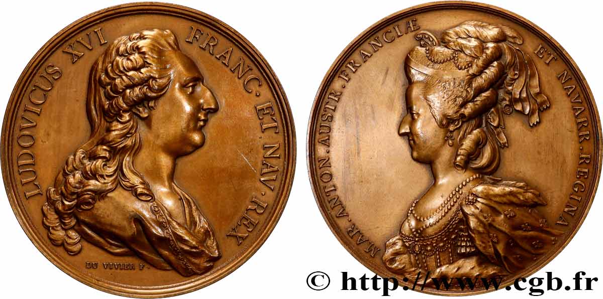 LOUIS XVI Médaille, Louis XVI et Marie-Antoinette, refrappe moderne TTB+