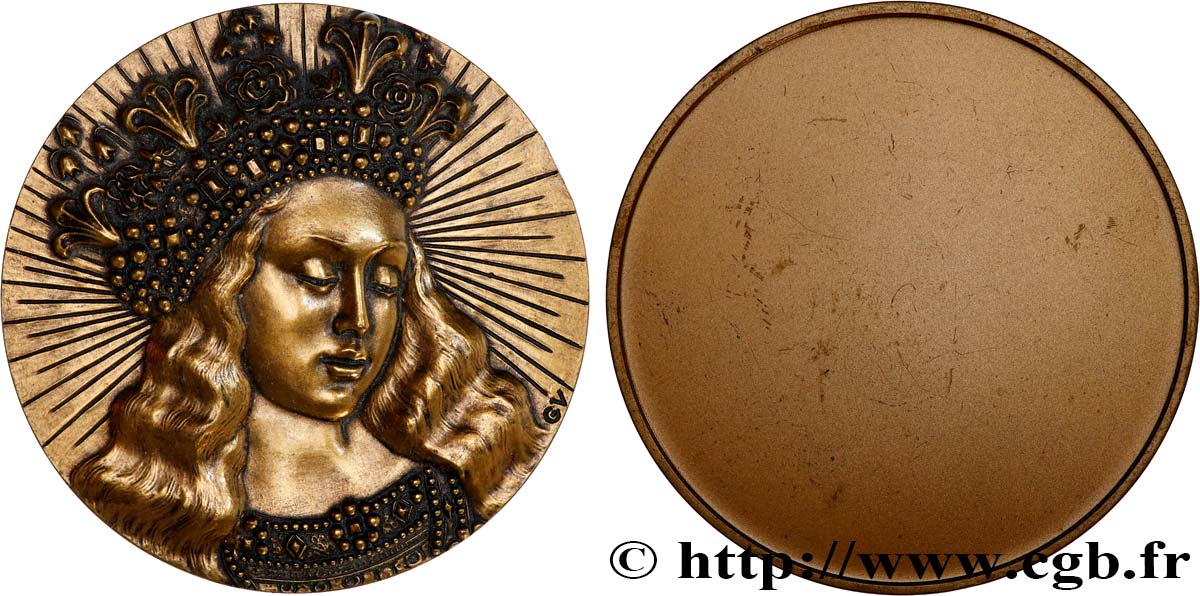 ART, PAINTING AND SCULPTURE Médaille uniface, Femme couronnée EBC
