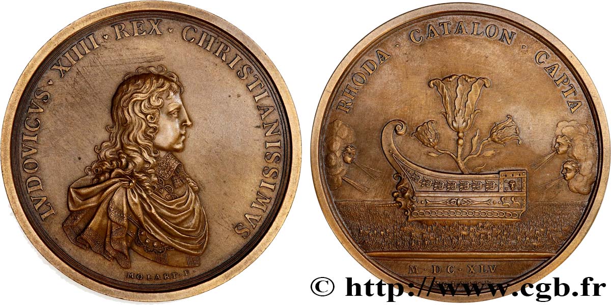 LOUIS XIV LE GRAND OU LE ROI SOLEIL Médaille, Prise de Rosas (Espagne), refrappe SUP