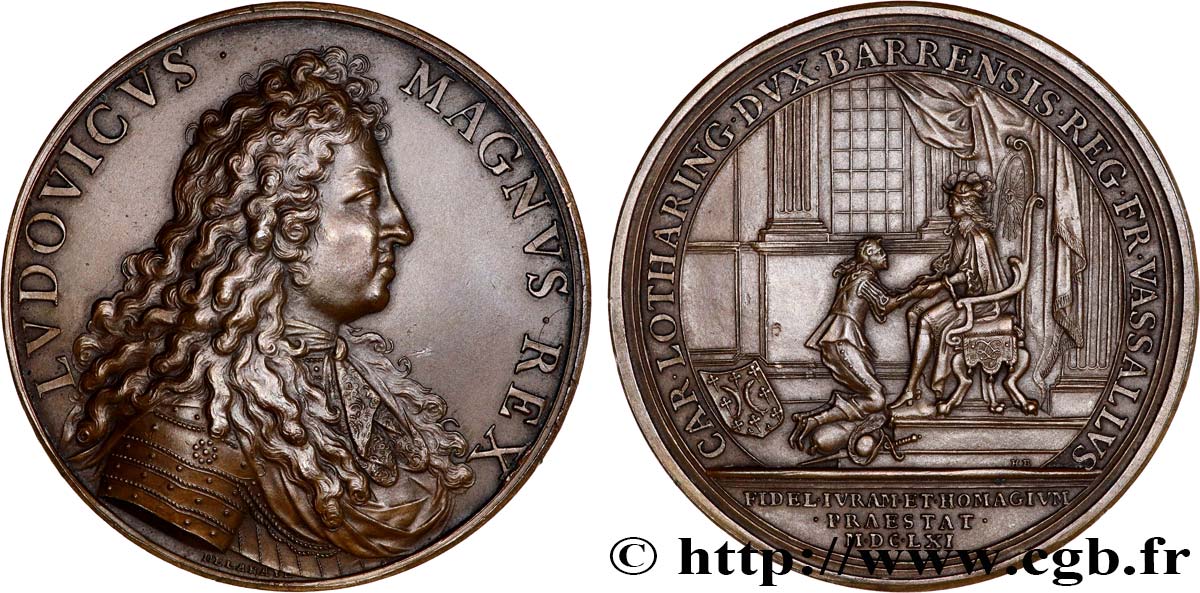 LOUIS XIV  THE SUN KING  Médaille, Hommage du duc de Lorraine, refrappe VZ