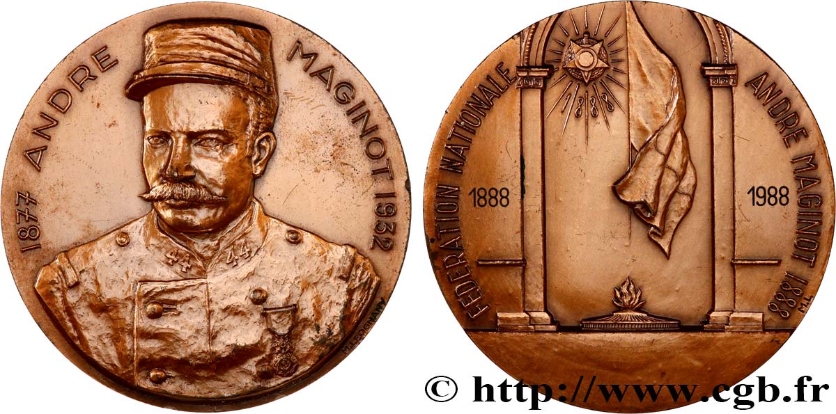 QUINTA REPUBLICA FRANCESA Médaille, André Maginot, Centenaire de la Fédération nationale André Maginot EBC