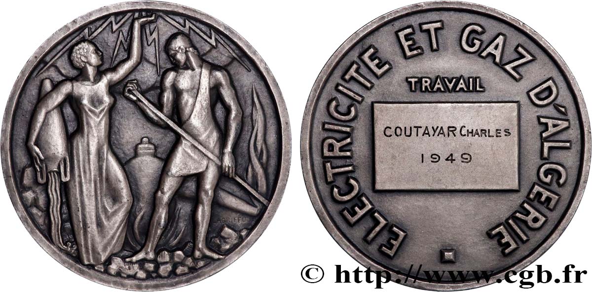 ALGÉRIE - QUATRIÈME RÉPUBLIQUE Médaille de récompense, Électricité et gaz d’Algérie EBC
