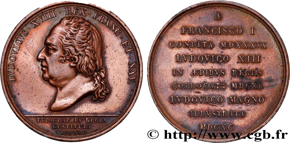 LOUIS XVIII Médaille, Typographie royale restaurée XF