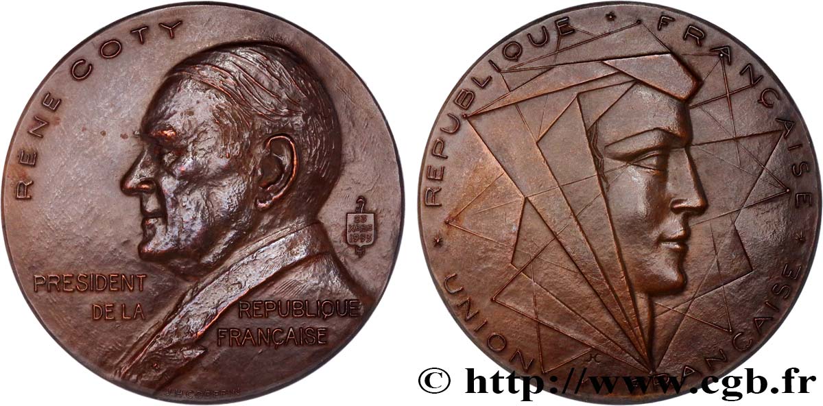 QUATRIÈME RÉPUBLIQUE Médaille, René Coty, président de la république SUP