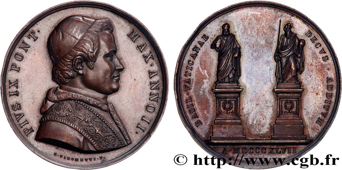 ITALIE - ÉTATS DU PAPE - PIE IX (Jean-Marie Mastai Ferretti) Médaille, Saint Pierre et Saint Paul SUP