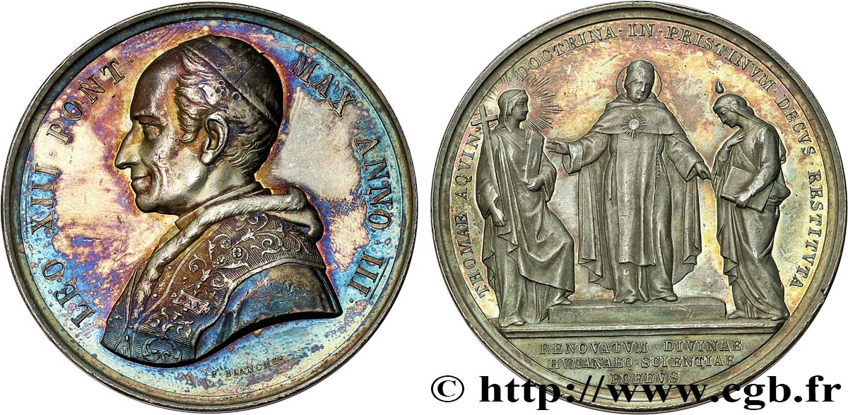 ITALIE - ÉTATS DE L ÉGLISE - LÉON XIII (Vincenzo Gioacchino Pecci) Médaille, Saint Thomas d’Aquin AU