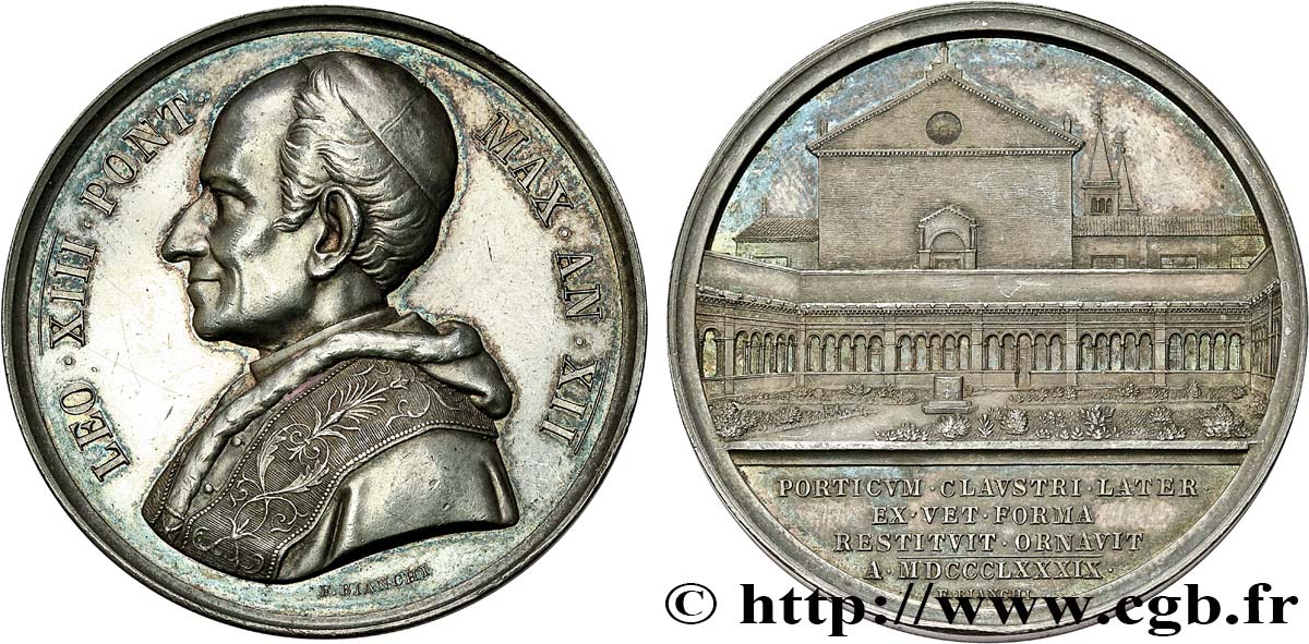ITALIE - ÉTATS DE L ÉGLISE - LÉON XIII (Vincenzo Gioacchino Pecci) Médaille, Porticum Clastri Later MBC+