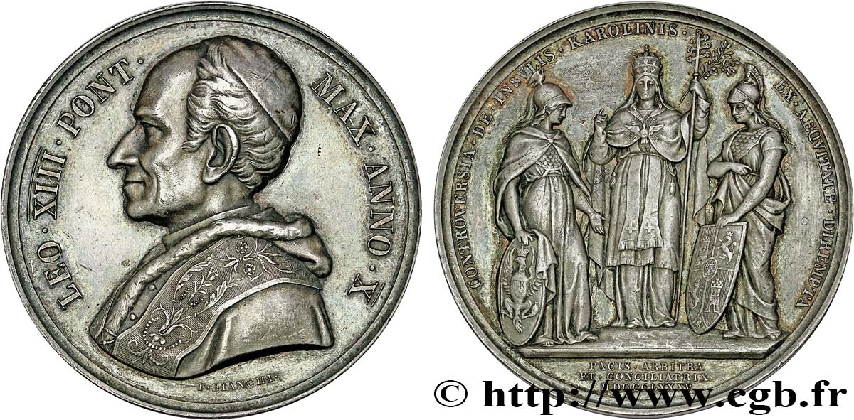 ITALY - PAPAL STATES - LEO XIII (Vincenzo Gioacchino Pecci) Médaille, Résolution du différend territorial sur les îles Caroline AU