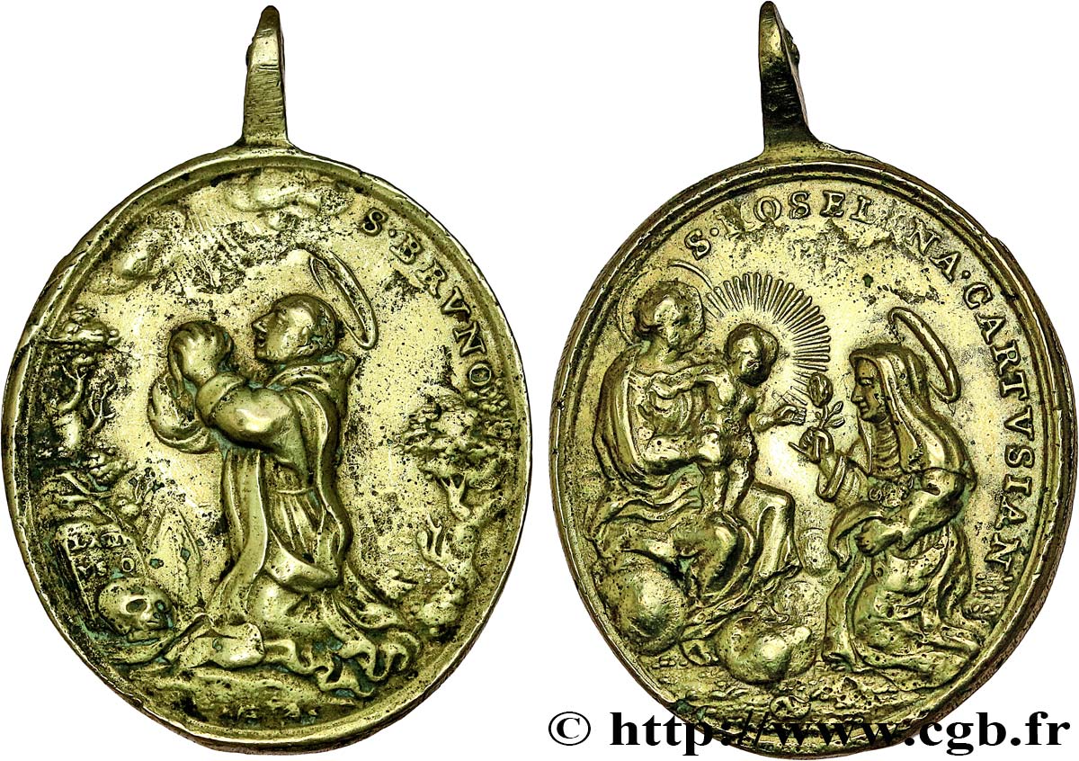 MÉDAILLES RELIGIEUSES Médaille, Saint Bruno et Sainte Rosalina TTB