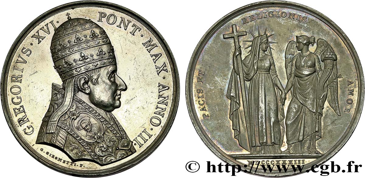 VATICAN - GRÉGOIRE XVI (Bartolomé Albert Cappellari) Médaille, Souhaits de paix MBC+