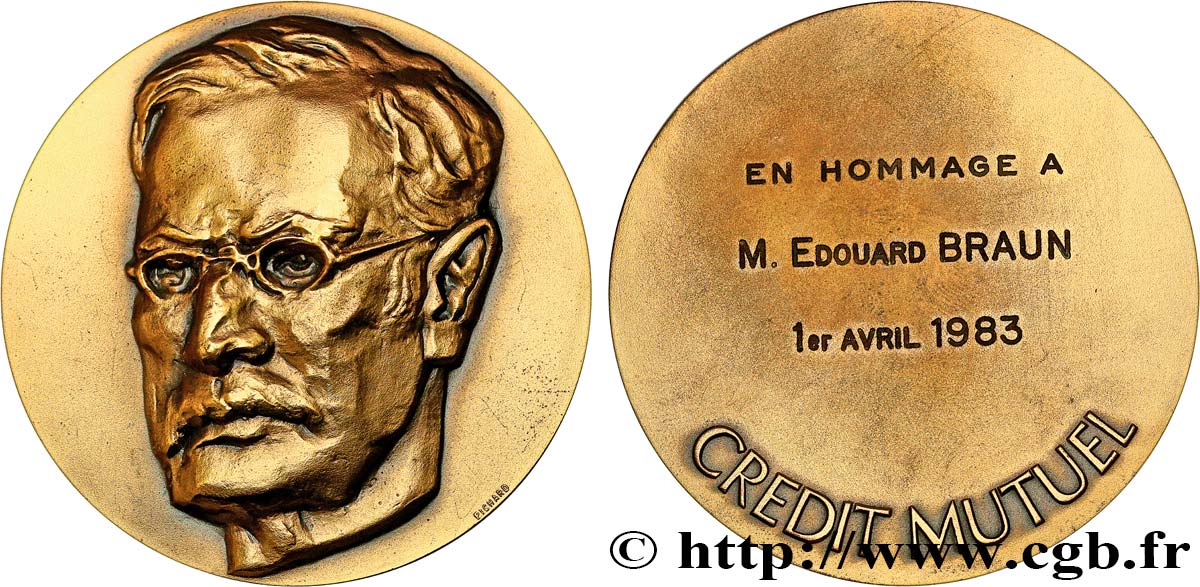 BANQUES - ÉTABLISSEMENTS DE CRÉDIT Médaille, Hommage à Edouard Braun, Crédit mutuel TTB+