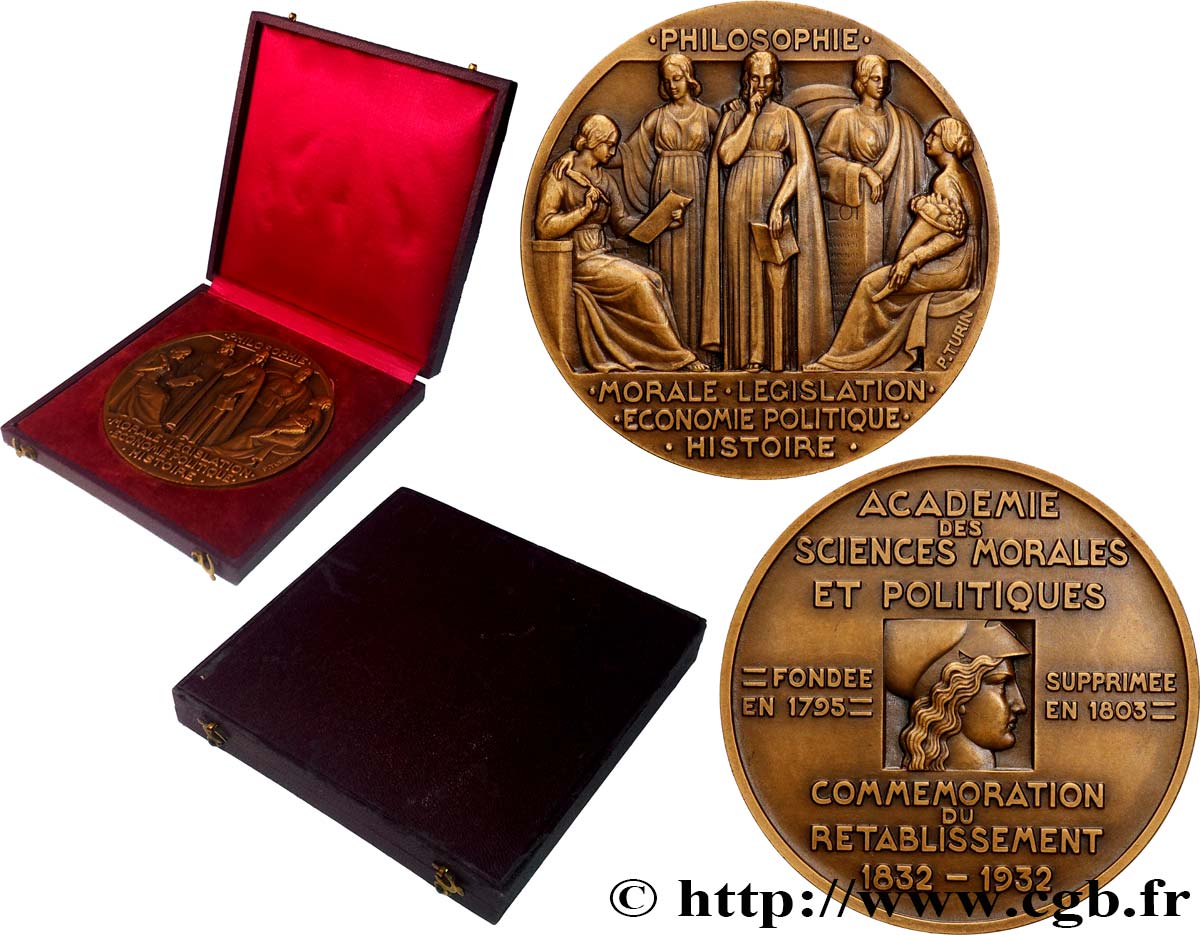 TERCERA REPUBLICA FRANCESA Médaille, Académie des sciences morales et politiques, Commémoration du rétablissement EBC