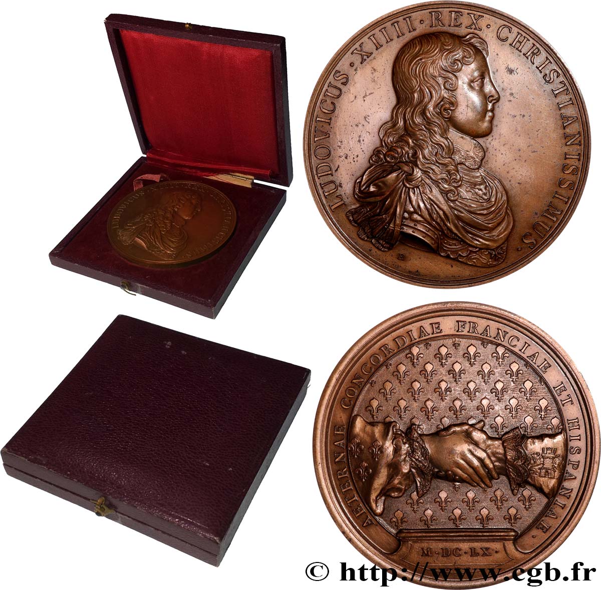 LOUIS XIV  THE SUN KING  Médaille, Paix des Pyrénées, refrappe AU