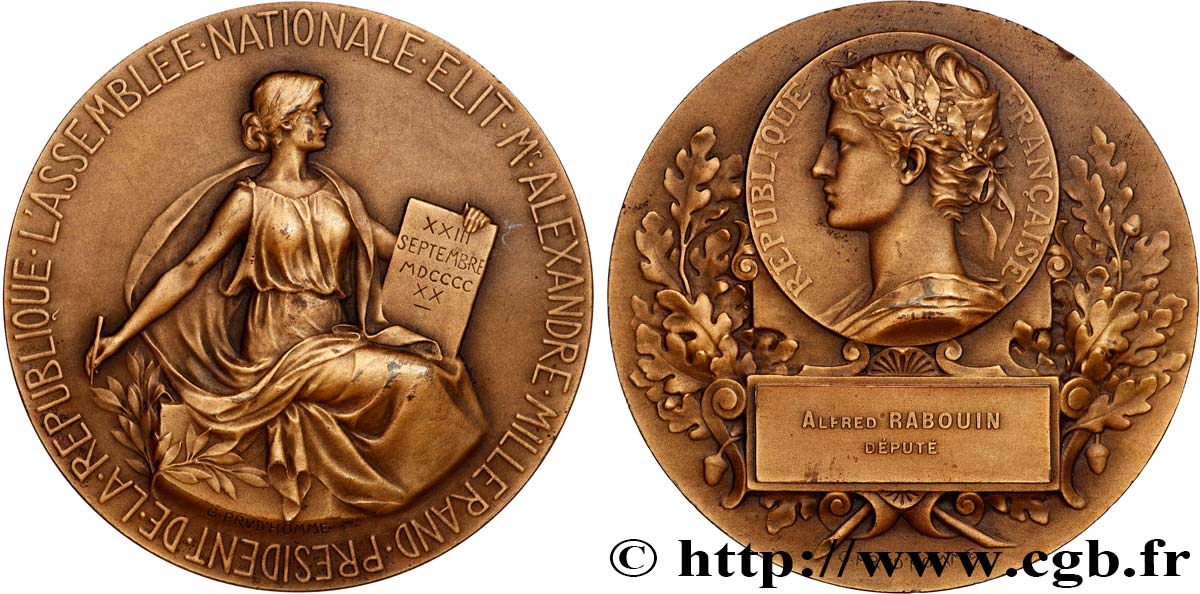 TROISIÈME RÉPUBLIQUE Médaille, Élection d’Alexandre Millerand TTB+