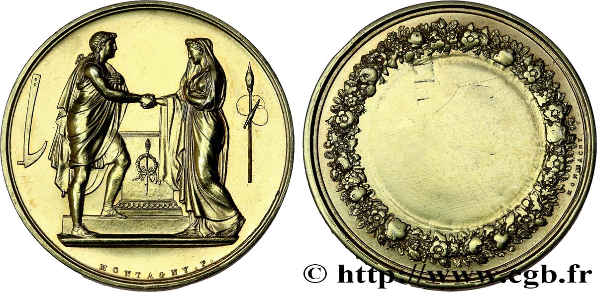 AMOUR ET MARIAGE Médaille de mariage, Couple antique AU/XF