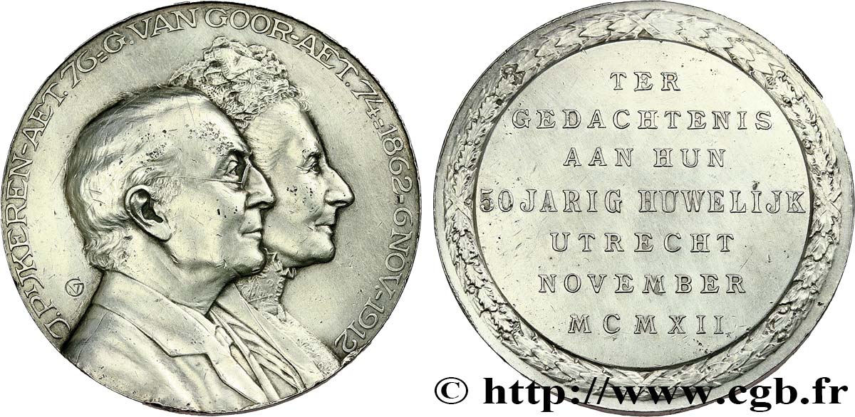 NIEDERLANDE Médaille, Noces d’or de J. Pijkeren et G. van Goor SS