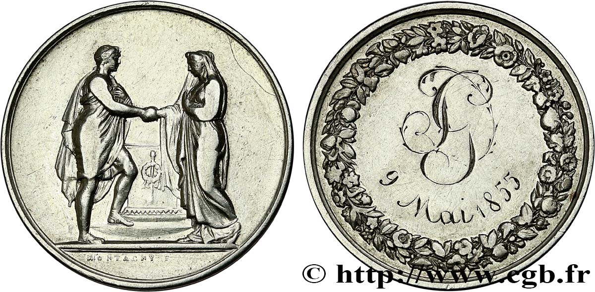 LOVE AND MARRIAGE Médaille de mariage, Couple antique VF